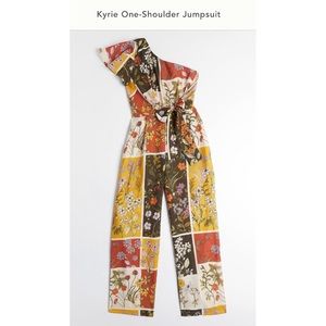 Anthropologie floral one shoulder jumpsuit